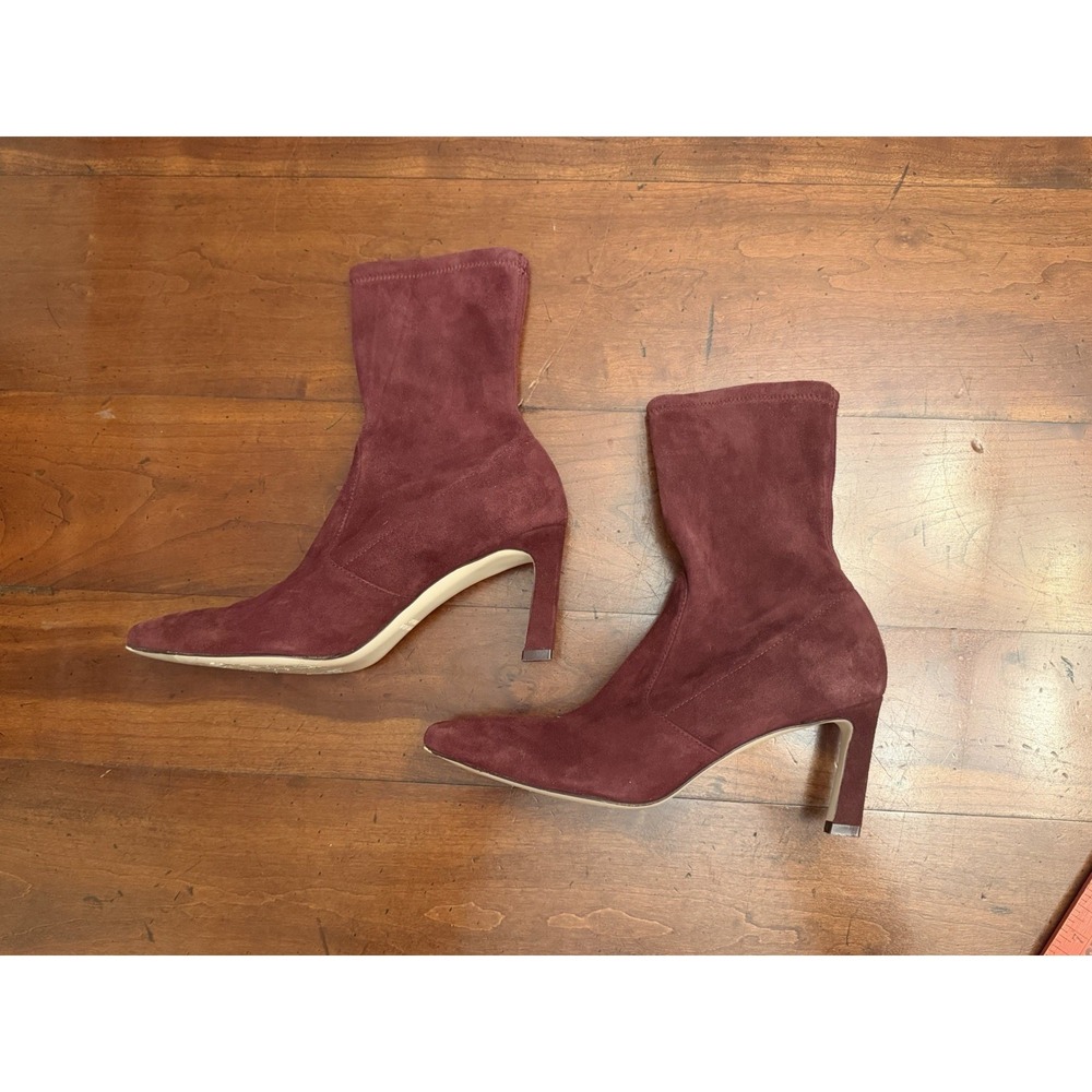 Stuart Weitzman Rapture Suede Sock Boots Burgundy Ankle Booties Size 5M Spain